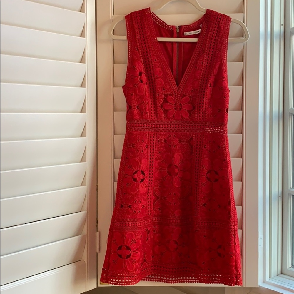 Alice and Olivia Red eyelet dress Size 2